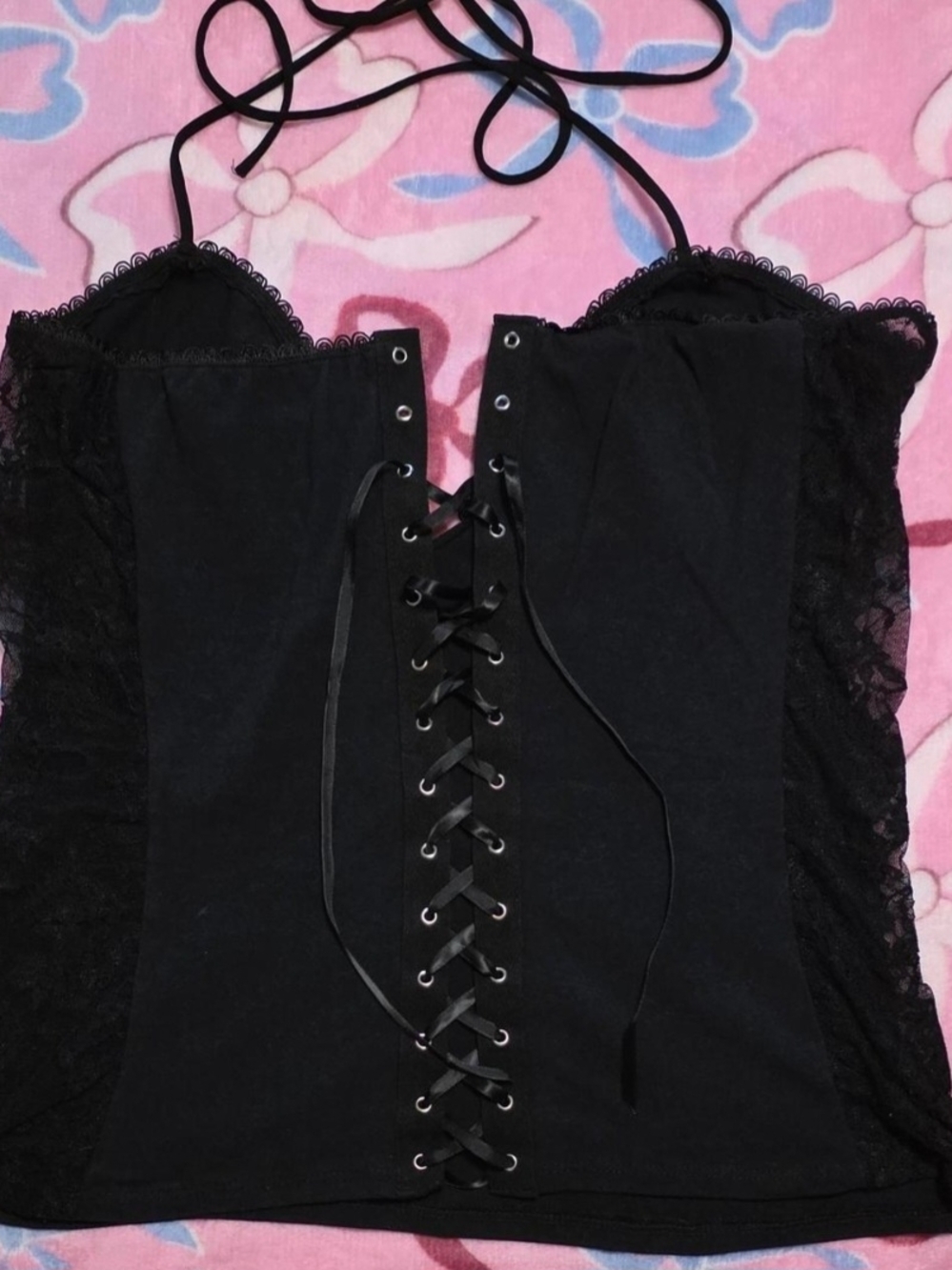 ‼️SOLD ON DEPOP‼️Demi Loon Black Lace Corset Top w/Adjustable Halter Tie Ribbon - Picture 3 of 11